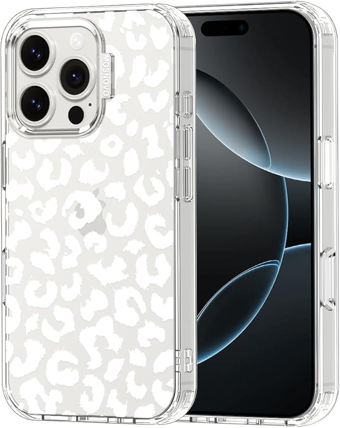 MOSNOVO Case for iPhone 16 Pro, [Buffertech 6.6ft Military-Grade Drop Protection] [Anti Peel Off Tech] Clear TPU Bumper Phone Case Cover Design - White Leopard Print