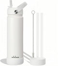 Mininoo Insulated Stainless Steel Water Bottle with Straw, Ceramic-Lined, BPA-Free & Leak-Proof, 24 oz, White