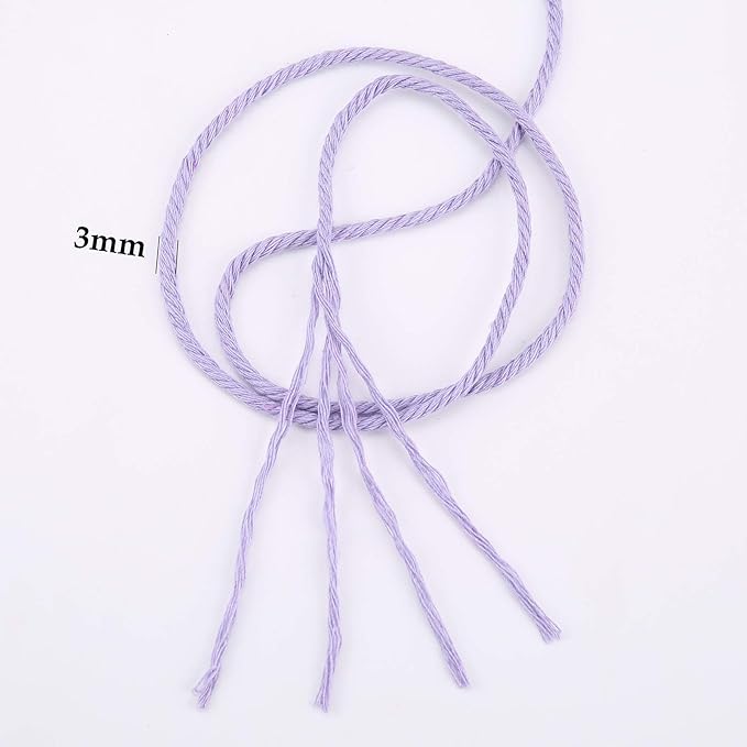 Light Purple Macrame Cotton Cord 3mm x 109 Yards for Wall Hanging, Plant Hangers, Crafts, Knitting, Decorative Projects