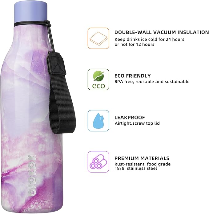 BJPKPK Insulated Water Bottles, 25 oz Stainless Steel Metal Water Bottle with Strap, BPA Free Leak Proof Jugs, Mugs, Flasks, Reusable Thermal Flasks for Sports & Travel, Dawn