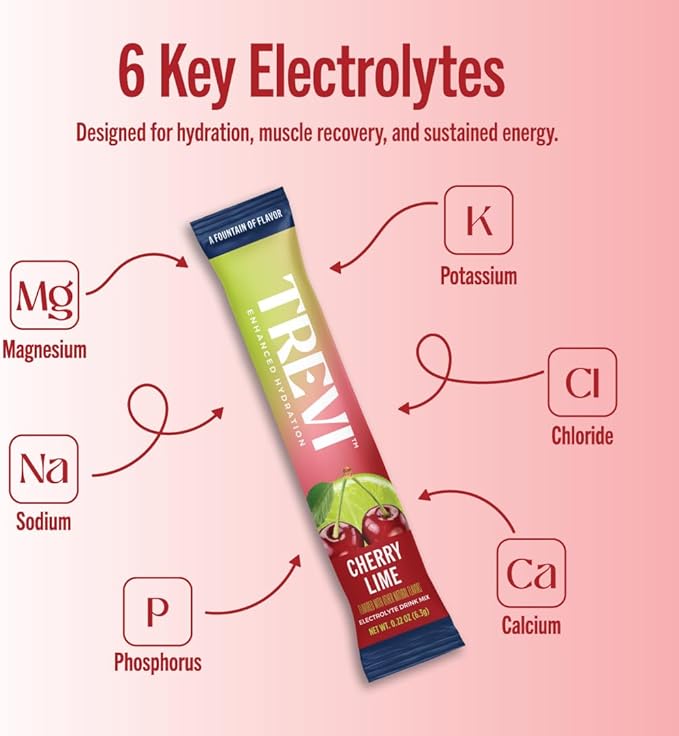 TREVI™ Everyday Sugar Free Electrolytes - Essential Drink Mix Hydration Powder Packets - 28 Count - Cherry Lime