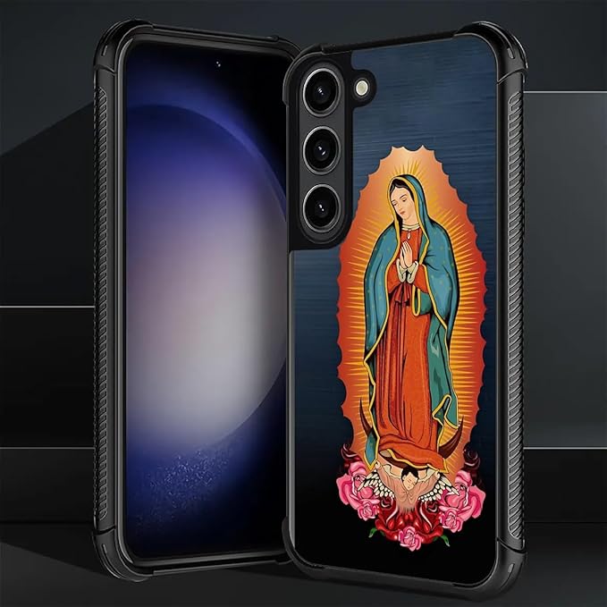 for Samsung Galaxy S23 Case, Red Virgen Guadalupe Pattern Graphic Design Girl Boy Soft Silicone Hard Acrylic Shock Protection for Samsung Galaxy S23