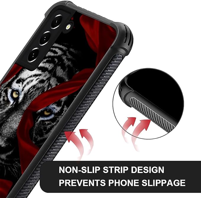 for Samsung Galaxy S22 Case, Red Ribbon Tiger Pattern Graphic Design Girl Boy Soft Silicone Hard Acrylic Shock Protection for Samsung Galaxy S22