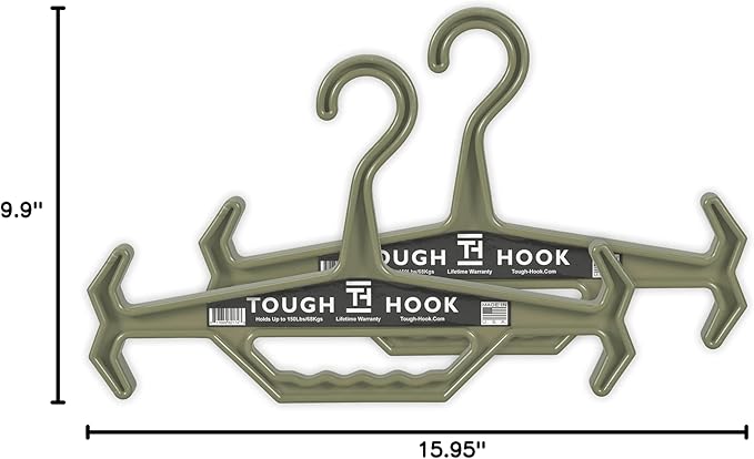 Tough Hook Original Heavy Duty Hangers – The Superhero of Hangers USA-Made, Anti-Slip ABS Resin Tactical Hanger for Police Gear, Scuba Gear & Dive BCD – DuraResin 200-lb Cap Wetsuit Hanger, 2 Foliage