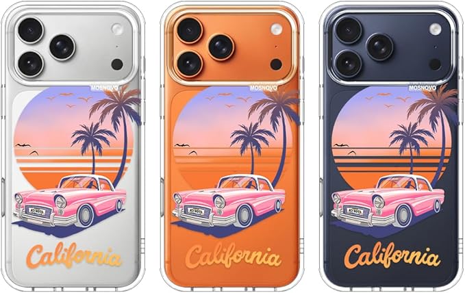 MOSNOVO for iPhone 17 Pro Max Case, Shockproof Military-Grade Protection 6.6ft Drop Tested, Camera Control, Clear Phone Case for iPhone 17 Pro Max, Cali Cruise Design