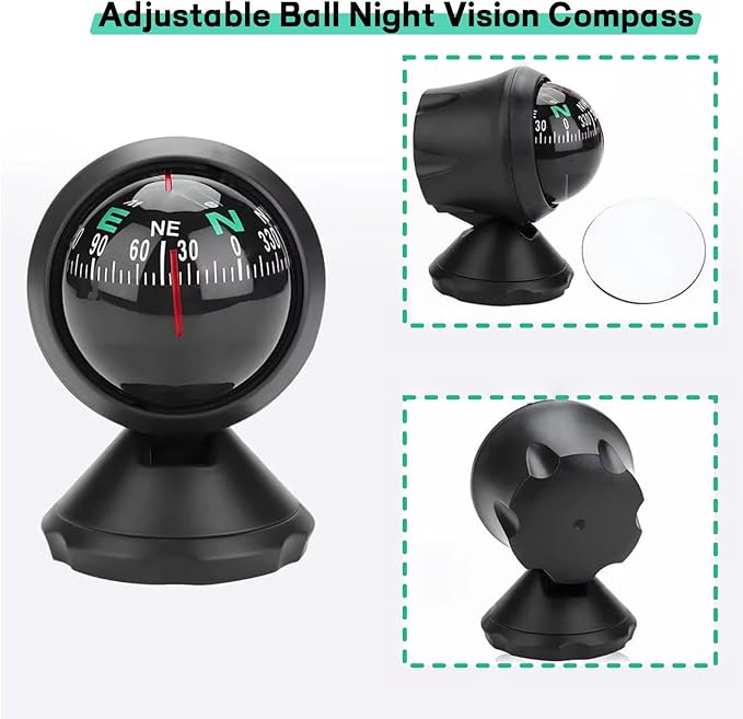 Car Compass, Night Vision Electronic Digital Compass, Direction Guidance for Boat Vehicle, Can be Decorative Ornament or Birthday Present, Pivoting Compass, Stick, Easy to Read, Black