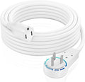 Maximm Extension Cord 15 Foot White Flat Plug, 360° Rotating Short Power Cord Single Outlet, Indoor 16 Gauge 3 Prong Grounded Wire UL Certified (15Ft White)