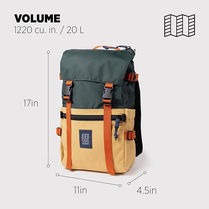 Topo Designs Rover Pack Classic - Daily Daypack for Commutes, Day Trips, Hikes, Iconic Denver Design, PFAS-Free, Fair Trade, BlueSign Backpack (Forest/Goldenrod)