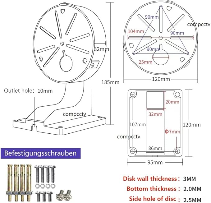 Security Camera Mount Bracket, Aluminum Indoor Outdoor Wall Mount Bracket L-Type Bracket for CCTV Security Dome IP Camera Mounting,Universal outdoor Security Camera Junction Box Mount Bracket