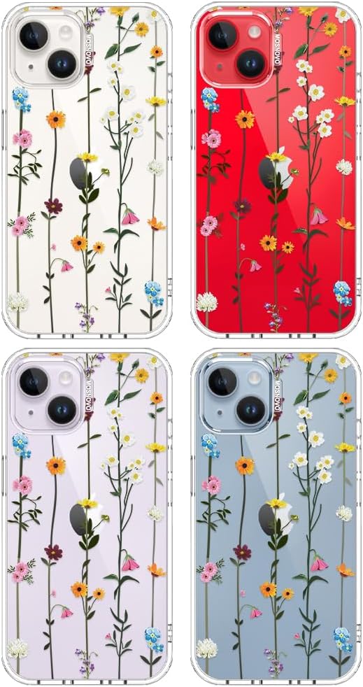 MOSNOVO for iPhone 13/14 Case | Military Grade 6.6ft Drop Tested | Clear with Wildflowers Design