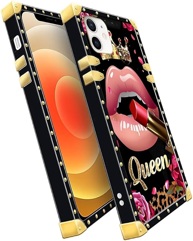 Compatible with iPhone 11 Case, Glitter Red Rose Queen Leopard Lipstick Luxury Golden Decoration for Girl Women Soft TPU Shockproof Protective Hard PC Back for iPhone 11