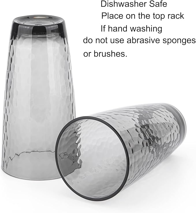 KOXIN-KARLU Hammered 26-ounce Plastic Tumbler Acrylic Glasses, set of 6 Smoke Grey