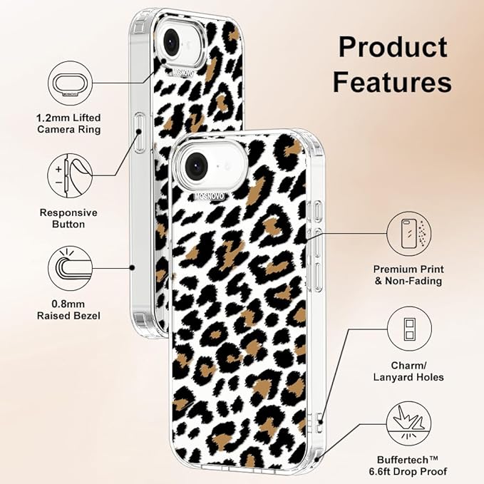 MOSNOVO for iPhone 17e Case/iPhone 16e Case, Shockproof Military-Grade Protection 6.6ft Drop Tested, Clear Phone Case for iPhone 16e / iPhone 17e, Leopard Print Design