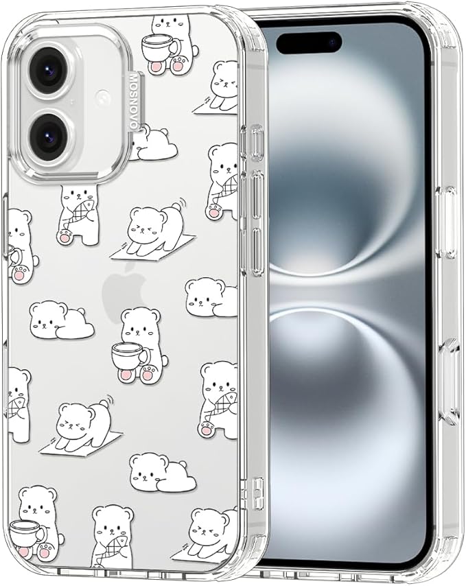 MOSNOVO for iPhone 16 Case, Shockproof Military-Grade Protection 6.6ft Drop Tested, Clear Phone Case for iPhone 16, Cozy Bear Days Design