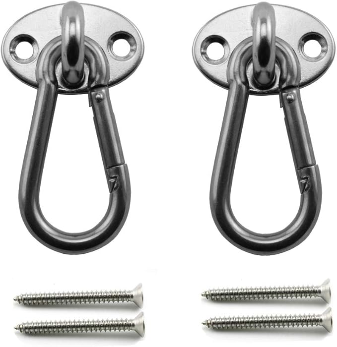 heyous 2 Set M6 Suspension Ceiling Wall Mount U Hook Anchor Hanger Stainless Steel Heavy Duty Multi Purpose Hammock Swing Ceiling Hook Olivary Base Plate with Snap Hook