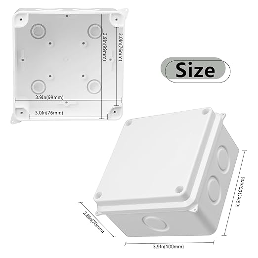 SuperInk IP65 Junction Box, 1PK White Outdoor Electrical Enclosure for Electronics, ABS Plastic Waterproof Project Case for DIY & Sensor Wiring, 3.9" x 3.9" x 2.8" (100x100x70mm)