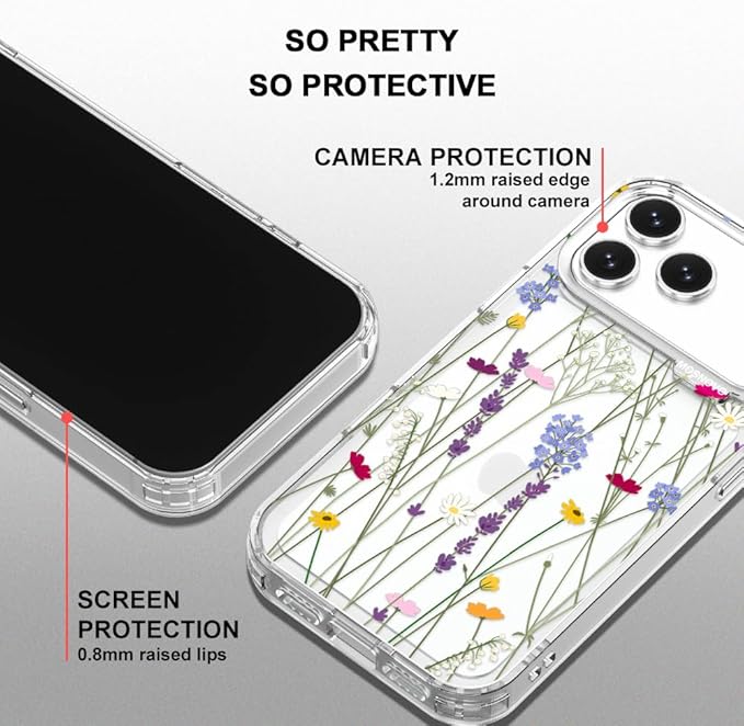MOSNOVO for iPhone 17 Pro Max Case | Military Grade 6.6ft Drop Tested | Camera Control | Clear with Floral Garden Design