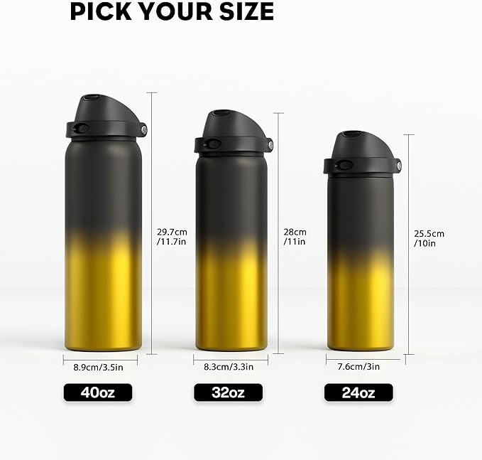 POWCAN 32 oz Insulated Water Bottle: 2-in-1 Push-Button Spout & Quick-Flip Straw Lid, Leakproof, Keep Cold 24Hrs, BPA-Free, Stainless Steel Water Bottle for Sports, School, Travel, Gym, Gift (King)