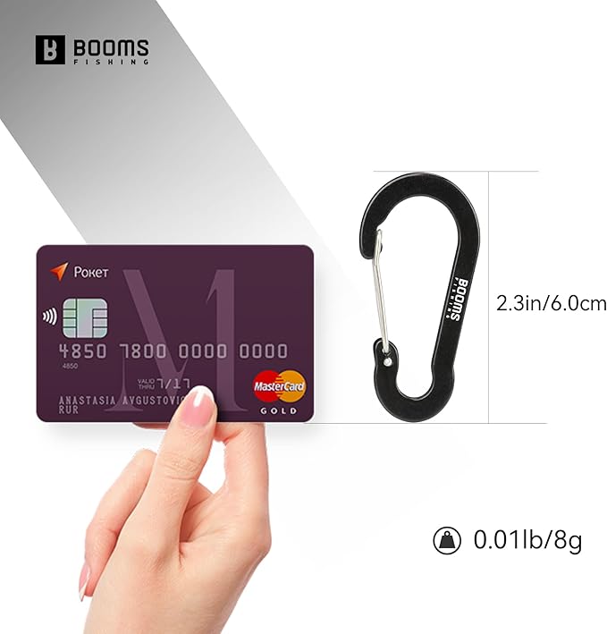 Booms Fishing CC5 Multi-Use Carabiner Clips, 10 Pack 2.3"/ 3.1" Caribeener Clips, Mini Keychain Caribeaner Clip, Aluminum D Ring Carabiners