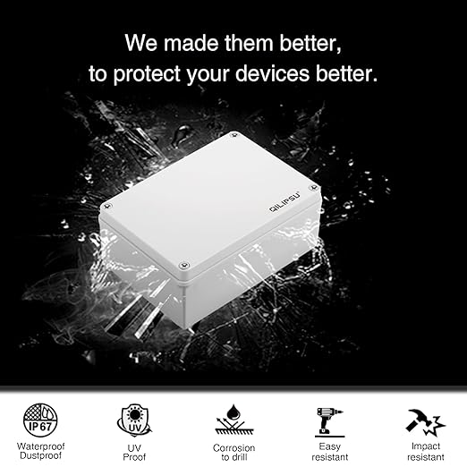 QILIPSU Outdoor Junction Box IP67 Waterproof Project Box ABS Plastic Weatherproof Electrical Enclosure Gray Cover (6.9"x4.9"x3")