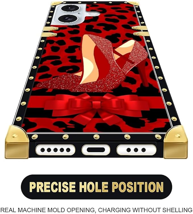 Compatible with iPhone 16 Case, Elegant High Heels Luxury Golden Decoration for Girl Women Soft TPU Shockproof Protective Hard PC Back for iPhone 16