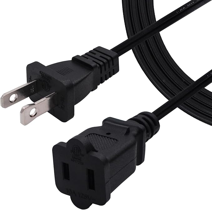 3 FT Extension Cord,2-Prong Small and Thin Extension Cords Male-Female Power Cable for NEMA 1-15P to NEMA 1-15R Cable Polarity,Short Extension Cord Black