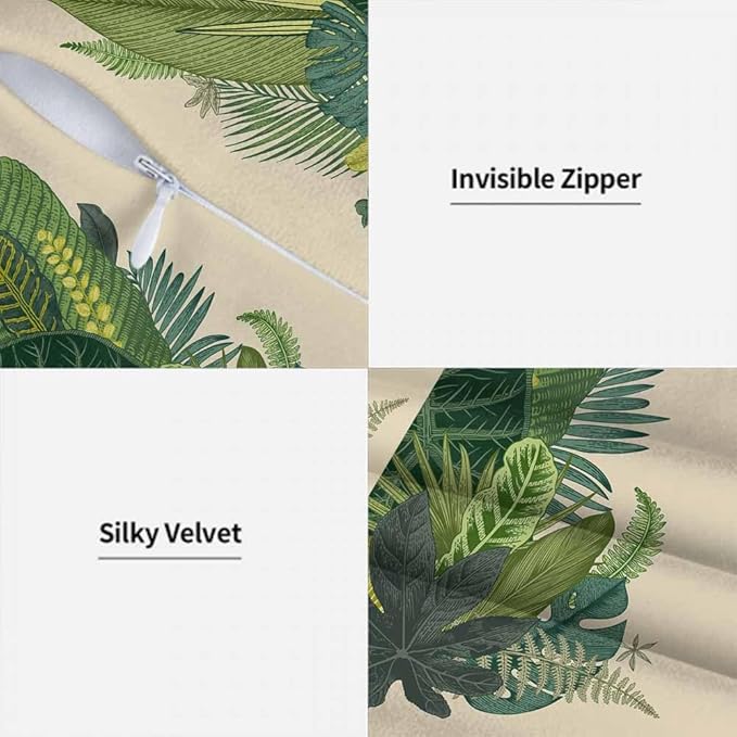 Tropical Leaves Palm 18x18 Throw Pillow Covers Set of 2 Green Tree Banana Leaf Alocasia Fern Monstera Cushion Pillow Cases Square Velvet Outdoor Decorative Home Bed Sofa Couch Office Hotel