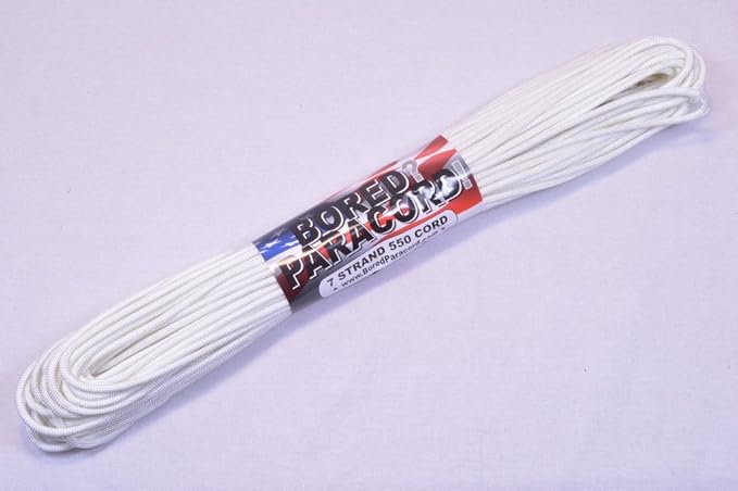 BORED? PARACORD! 550 lb Paracord – Ideal for Crafting, DIY Projects, Camping, Military & Active Outdoors – 300+ Colors – Tactical Parachute Cord Type III – Strong - White 50 Feet