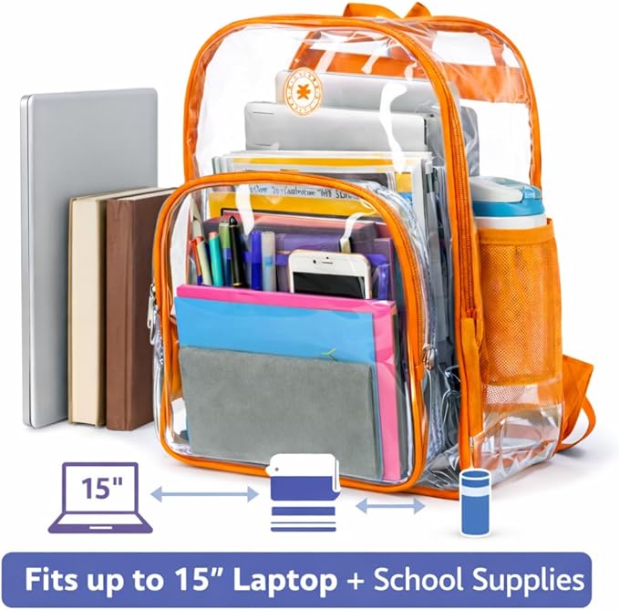 K-Cliffs Large Transparent Backpack Clear Heavy Duty School Bag Durable Student Bookbag See Through Vinyl Daypack Workbag