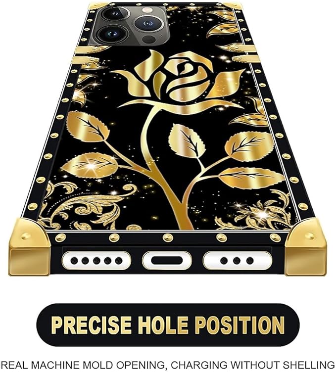 Compatible with iPhone 16 Pro Max Case, Shine Gold Rose Luxury Golden Decoration for Girl Women Soft TPU Shockproof Protective Hard PC Back for iPhone 16 Pro Max