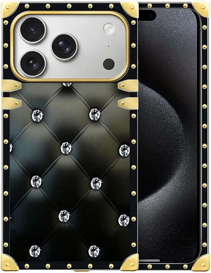 for iPhone 17 Pro Case Luxury Golden Decoration for Girl Women Soft TPU Shockproof Protective Hard PC Back for iPhone 17 Pro Crazy Pattern Shiny Black Sofa Crystal