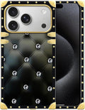 for iPhone 17 Pro Case Luxury Golden Decoration for Girl Women Soft TPU Shockproof Protective Hard PC Back for iPhone 17 Pro Crazy Pattern Shiny Black Sofa Crystal