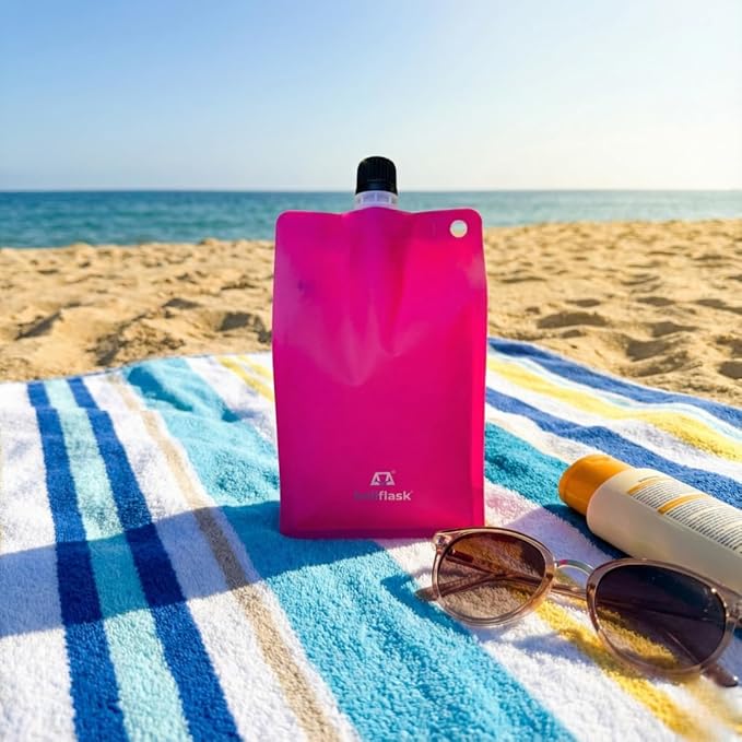 BellFlask - 15 oz. Plastic Flask, Patented, Flexible, Metal-Free, Reusuable, BPA-Free with Carabiner Clip and Filling Funnel