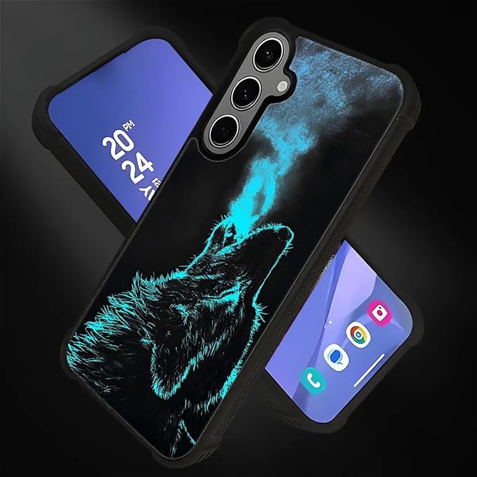 for Samsung Galaxy S24 S25 Plus Case, Blue Breathing Wolf Pattern Graphic Design Girl Boy Soft Silicone Hard Acrylic Shock Protection for Samsung Galaxy S24 S25 Plus