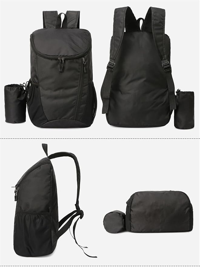 Portable Foldable Backpack Folding Mountaineering Bag, Ultralight Outdoor Cycling Rucksack, Travel Hiking Knapsack (Black)