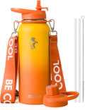 Coolflask Water Bottle with Straw, 40 oz Insulated Metal Water Flask with Straw & Spout Lids, Stainless Steel Double Wall Vacuum, Keep Cold 48h Hot 24h, Leak Proof, BPA-Free, Yellow/Orange