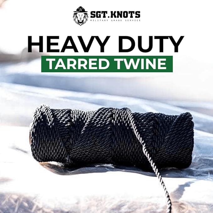 SGT KNOTS Tarred Twine - 100% Nylon Bank Line for Bushcraft, Netting, Gear Bundles, Construction, Lacing Twisted Cord, Weatherproof #48-1 lb