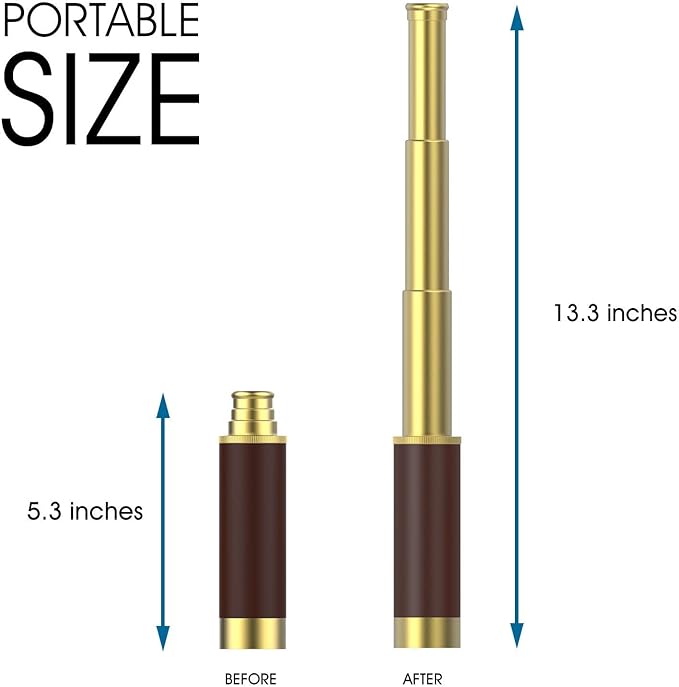 Pirate Monocular Telescope, 25x30 High Powered Zoomable Collapsible Brass Spyglass Handheld Waterproof Telescope Monocular for Bird Watching Hunting Hiking Travelling