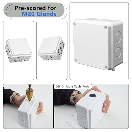 SuperInk IP65 Junction Box, 1PK White Outdoor Electrical Enclosure for Electronics, ABS Plastic Waterproof Project Case for DIY & Sensor Wiring, 3.9" x 3.9" x 2.8" (100x100x70mm)