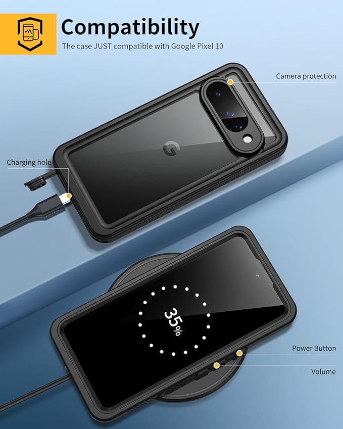 Lanhiem for Pixel 10 Case, IP68 Waterproof Dustproof Shockproof Case with Built-in Screen Protector, Full Body Sealed Protective Cover for Google Pixel 10 6.3 inch (2025) Black