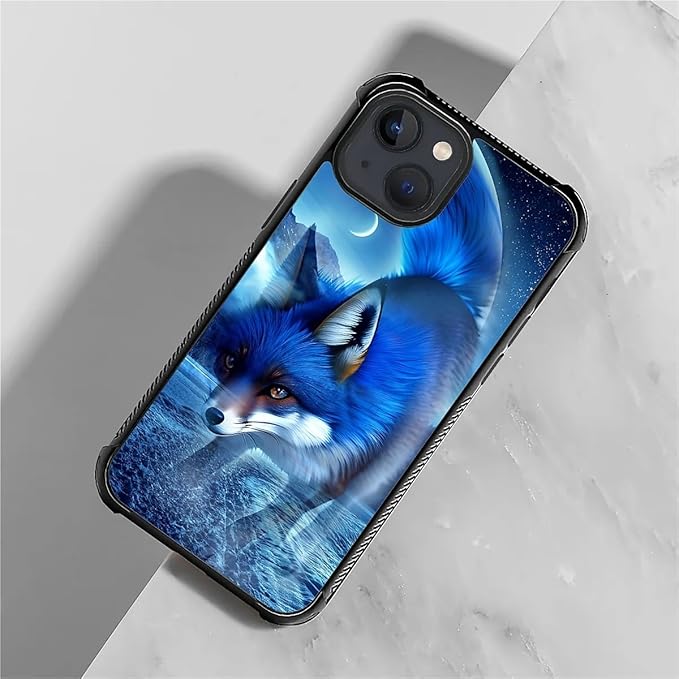 for iPhone 15 Case, Snowy Mountain Fox Lake Pattern Graphic Design Girl Boy Soft Silicone Hard Acrylic Shock Protection for iPhone 15