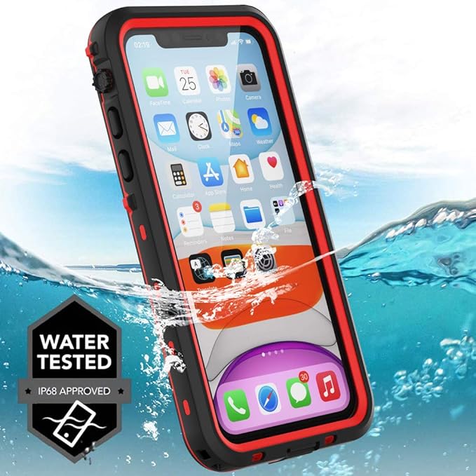 for iPhone 11 Waterproof Case with Screen Protector Full Body Protector Shockproof Dustproof Dirtproof Heavy Duty IP68 Waterproof Case for iPhone 11(6.1inch) (Red)