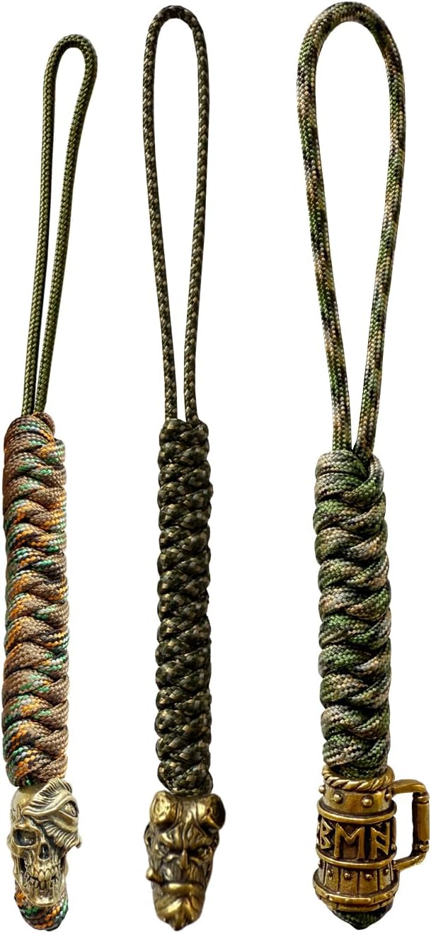 Handmade Lanyards with Brass Beads – Paracord 550 Survival Gear Leash for knives, Outdoor, and EDC Tools