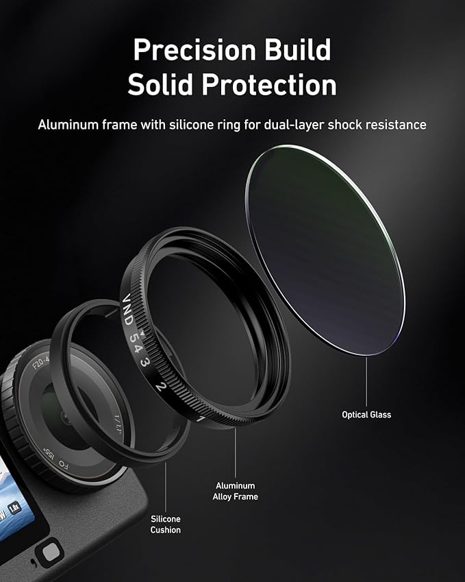 TELESIN Filter Kit for DJI Osmo Action 6 – VND 2–32 Variable ND, CPL UV Lens Filters, Snap-On/HD Optical Glass/Multi-Coated Filters Set, Action 6 Accessories for Travel, Sports & Cinematic Video