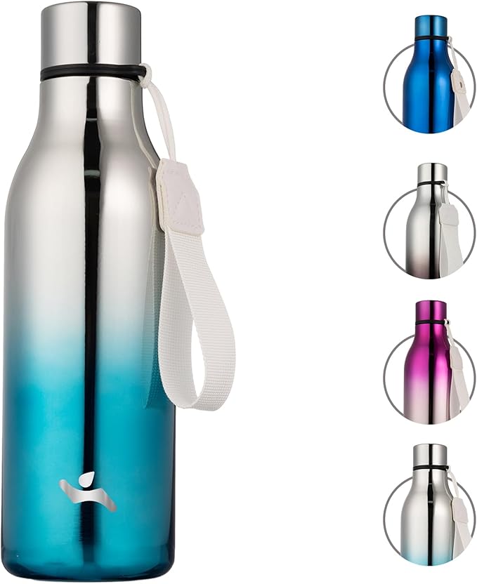 Konokyo Insulated Water Bottle with Strap,18 oz Double Wall Stainless Steel Vacuum Bottles Metal Water Flask,Blue Lagoon