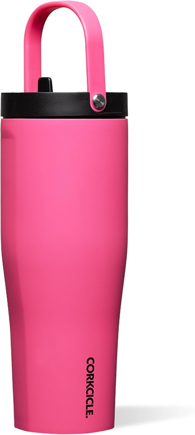 Corkcicle Go Cup XL - Leak-Proof Travel Tumbler - Triple Insulated Stainless Steel Water Bottle - Easy-Carry Handle - Summer Drinkware Gift - Keeps Drinks Ice Cold - 30 oz - Dragonfruit