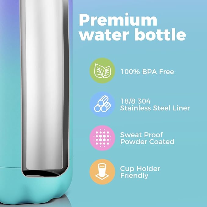 Volhoply 17oz Stainless Steel Water Bottles Bulk, Leakproof Insulated Metal Water Bottle for Sports, Travel, Adult, Available in Packs of 1, 4, or 8（Purple Blue,8 Pack）