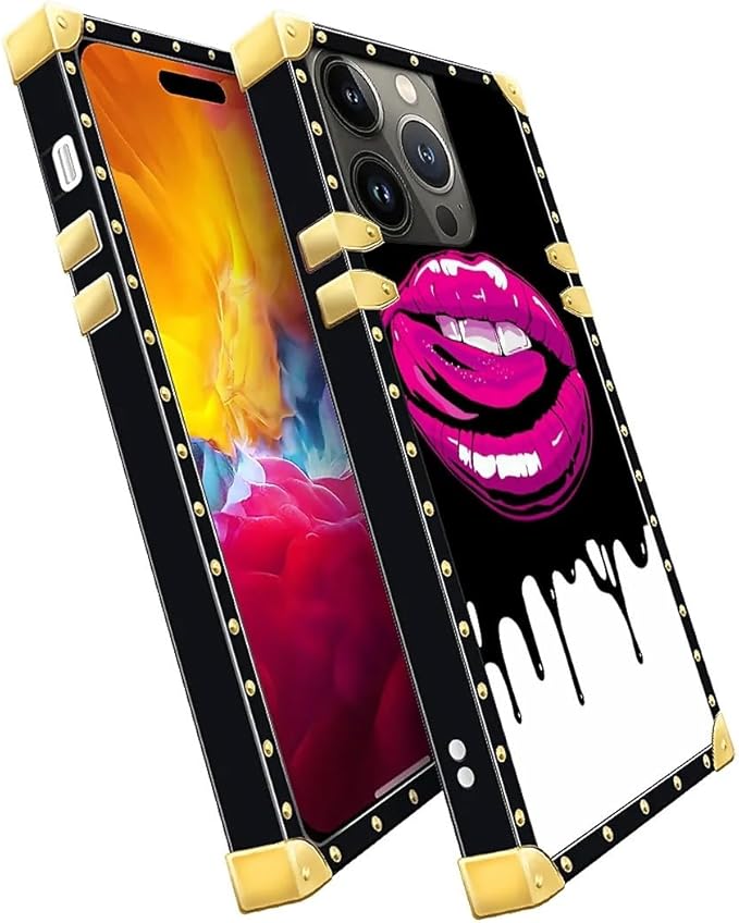 Compatible with iPhone 15 Pro Max Case, Black White Red Slap Sexy Luxury Golden Decoration for Girl Women Soft TPU Shockproof Protective Hard PC Back for iPhone 15 Pro Max