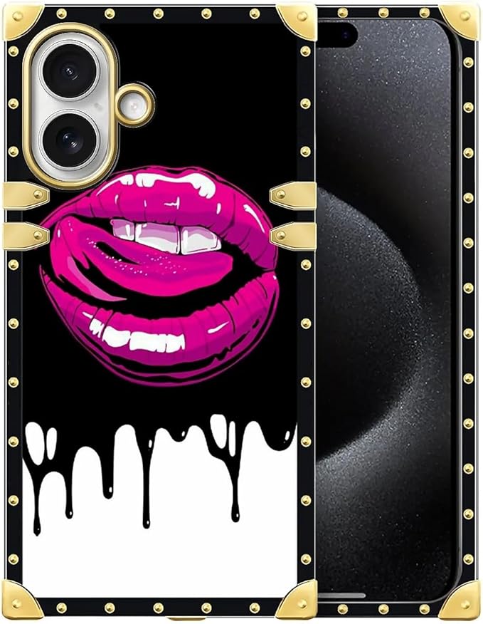 for iPhone 17 Case Luxury Golden Decoration for Girl Women Soft TPU Shockproof Protective Hard PC Back for iPhone 17 Crazy Pattern Black White Red Slap Sexy