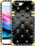 Compatible with iPhone 8 Plus 7 Plus Case, Shiny Black Sofa Crystal Luxury Golden Decoration for Girl Women Soft TPU Shockproof Protective Hard PC Back for iPhone 8 Plus 7 Plus